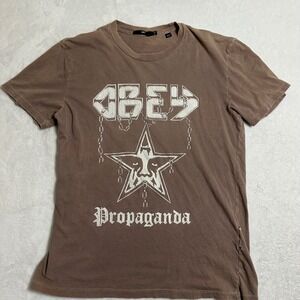 Obey Propaganda Star & Chains Graphic T-Shirt Men's Size S Brown Streetwear